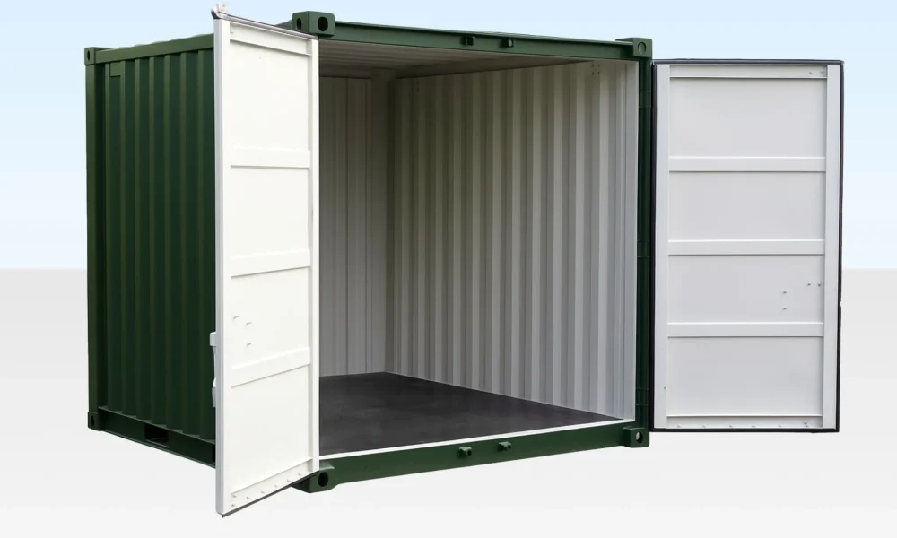 Portable-Space-10ft-Green-Containex-Storage-Container-Angle-Open